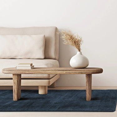 Blade Plain Silky Hand Woven Viscose Soft Shiny Rug Runner in Navy Blue
