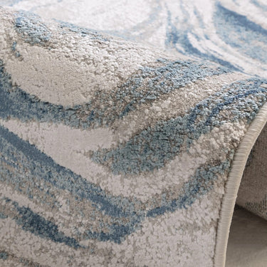 Lavico Swirl Marbled Rug Modern Abstract Silk Shiny Rug by Clarke & Clarke in Mineral Blue