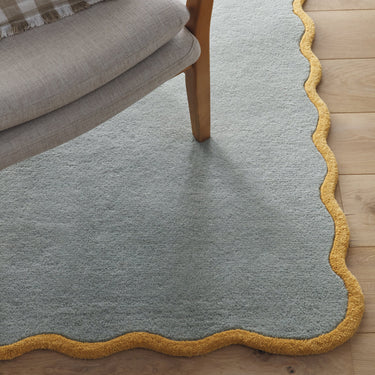Origins Scalloped Border Elsie Tufted Duck Egg Ochre Wool Bordered Hallway Runner Rug