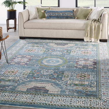 Nourison Ankara Vintage Traditional ANR17 Rug Runner Round in Light Blue Ivory