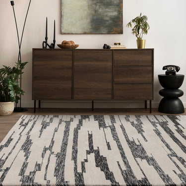 Mason Ikat Modern Abstract Rug in Charcoal Grey Cream