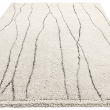 Asiatic London Azera Lineal Tribal Tufted Cream White Washable Wool Shaggy Berber Rug