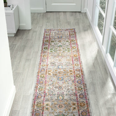 Soujorn Holt Modern Traditional Bordered Floral Rug, Hall Runner in Multi Coloured - Runner 60x240 cm (2'8')