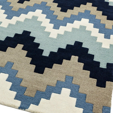 Asiatic London Matrix Cuzzo Tufted Blue Wool Geometric Textured Rug