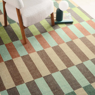 Eco-Washable Modular Stripe Green Blue Earth Non-Slip Striped Rug