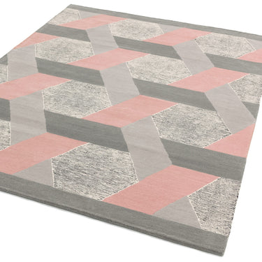 Asiatic London Camden Tufted Pink Grey Wool Viscose Geometric Textured Rug