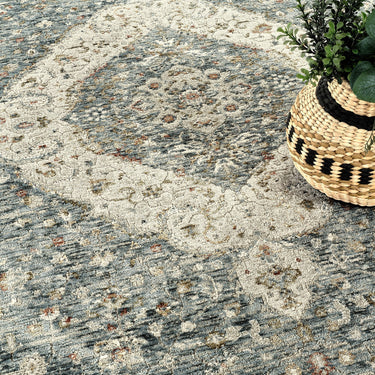 Comila COM102 Classic Design Light Blue Traditional Floral Bordered Medallion Rug