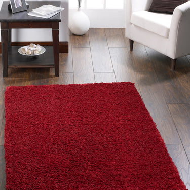 Chicago Shaggy Modern Plain Rug Hallway Runner Circle in Red