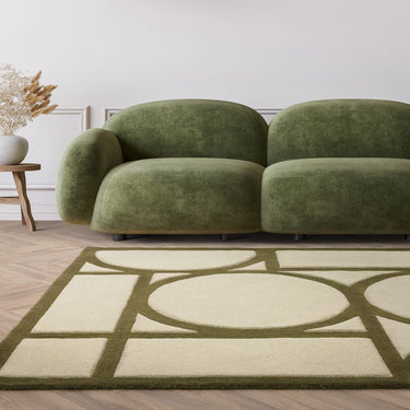 Asiatic London Metro Retro Tufted Khaki Green Wool Geometric Modern Rug