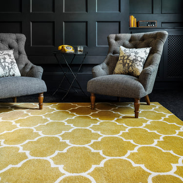 Albany Ogee Traditional Morroccan Trellis Design Hand Tufted Wool Rug in Ochre