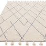 Nepal Cream Blue Linear Bohomian Berber Hand Woven Wool Fringed Rug - Medium 120x170 cm (4'x5'6")