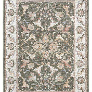 Alia Keyon Green Traditional Floral Bordered Rug