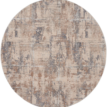 Rustic Textures RUS06 Modern Abstract Circle Round Rug in Beige Grey