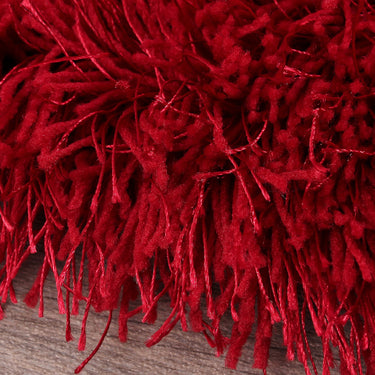 Boston Plain Thick Soft Fluffy Plush Silky Sparkle Shaggy Rug Round in Red