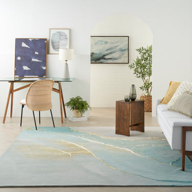 Prismatic Abstract Rug by Nourison Modern Luxury Soft Wool Silky Viscose Hand Tufted PRS27 Rug in Grey Blue