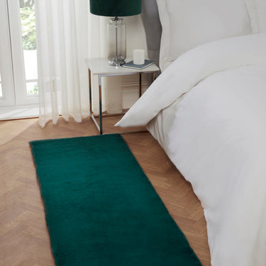 URCO Luxe Faux Fur Super Forest Green Shaggy Textured Plain Rug - Runner 60x180 cm (2'x5'11")