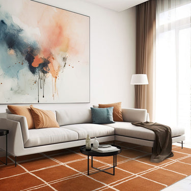 Asiatic London Albany Grid Checkered Lines Orange Rust Wool Traditional Geometric Checked Rug