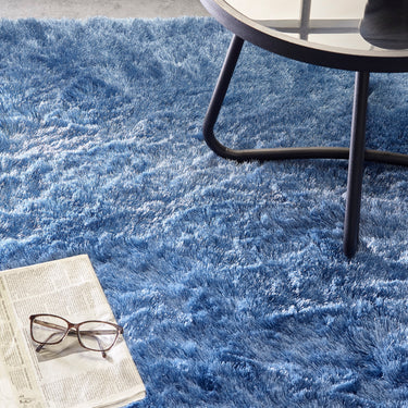 Origins Glamour/Shimmer Denim Blue Soft Silky Shaggy Rug