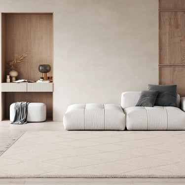 Fes FE05 Shaggy Rug Moroccan Berber Modern Bohomian Soft Touch Tufted Tasseled Cream White Rug