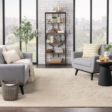 Nourison Alessia ALE01 Beige Hand-Carved Wool Geometric Textured Rug