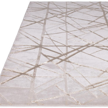 Aurora Mica AU13 Geometric Stripes Shiny Metallic Beige Gold Rug in 160 x 230 cm (5'3''x7'7'')
