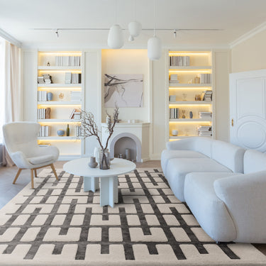 Asiatic London Valley Junction Stripe 3D Pattern Charcoal Ivory Geometric Striped Scandi Rug 120x170 cm