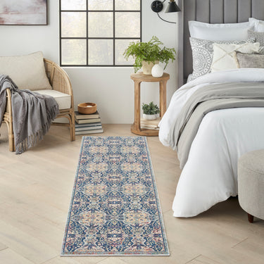 Nourison Ankara Vintage Traditional ANR16 Rug Runner Round in Navy Blue Multi