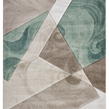 Orbit Runar 3D Beige Green Abstract Geometric Textured Hallway Runner Rug