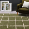 Asiatic London Albany Grid Checkered Lines Olive Green Wool Traditional Geometric Checked Rug - Medium 120x170 cm (4'x5'6")