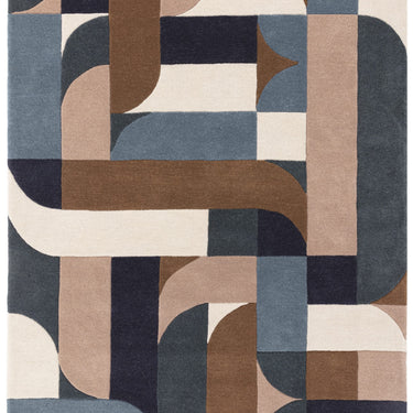 Asiatic London New Matrix Klotski MAX89 Retro Tufted Teal Blue Handmade Wool Abstract Geometric Rug