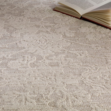 Asiatic London Laurent LA04 Damask Fringed Beige Natural Cotton Traditional Abstract Floral Rug