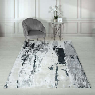 Aurora AU10 Glacier Metallic Silver Grey Modern Abstract Shiny Rug Hallway Runner