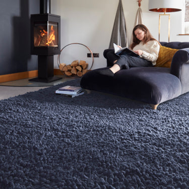 Maine Midnight Blue Tubular Pile Rug Hand-Woven with New Zealand & European Wools