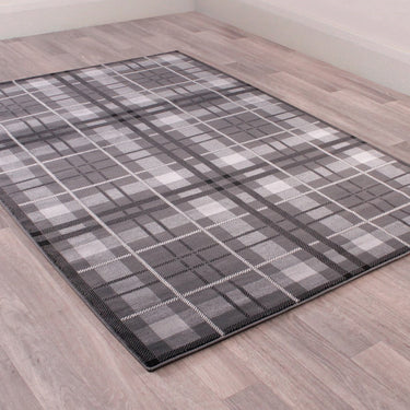Highland Check Pattern Grey Polypropylene Traditional Checked Tartan Hallway Runner Rug