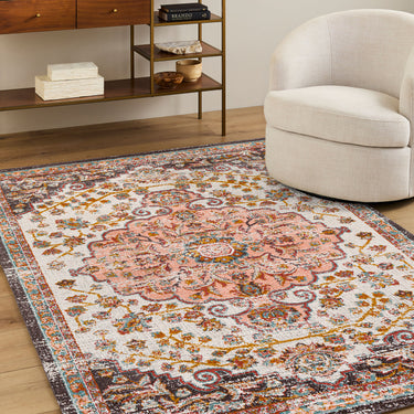 Ankara AKR2331 Antique Pink Multi Polypropylene Oriental Traditional Vintage Rug