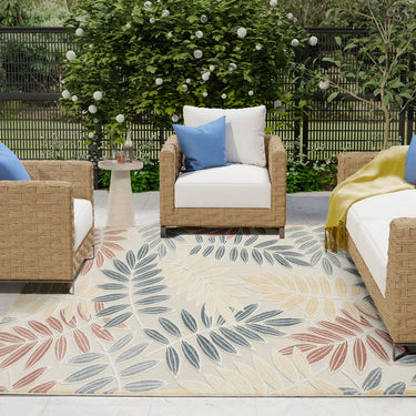 Nourison Aloha ALH18 Ivory Blue Indoor Outdoor Washable Polypropylene Floral Rug