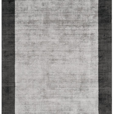 Blade Border Plain Silky Hand Woven Viscose Rug in Silver with Charcoal Border