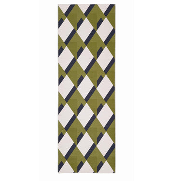 Origins Kyoto Green Washable Non-Slip Cotton Chenille Hallway Runner Rug