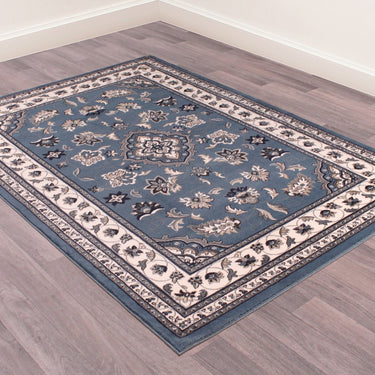 Traditional Sherborne Classic Bordered Rug Hallway Runner in Blue