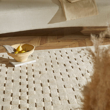 Priory PRI102 Geometric 100% Pure New Zealand Wool Hand Made Beige Rug by Sarah Gare