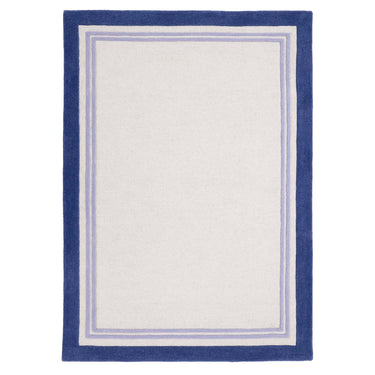 Origins Piper Framed Tufted Blue Cream Wool Bordered Modern Rug