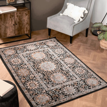 Alia 843GL Short Pile Rose Polypropylene Traditional Floral Bordered Rug