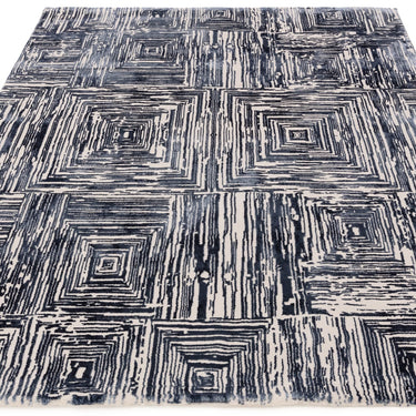 Asiatic London Kuza Portrait New Linear Pattern Navy Blue Polypropylene Abstract Textured Distressed Rug