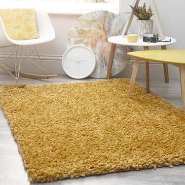 Portland High Pile Super Fluffy Ochre Yellow Shaggy Modern Plain Rug - X-Small 60x110 cm (2'x3'7")