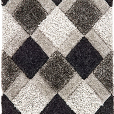 Origins 3D Geo Silky Diamond Grey Black Hand-Carved Shaggy Geometric Rug