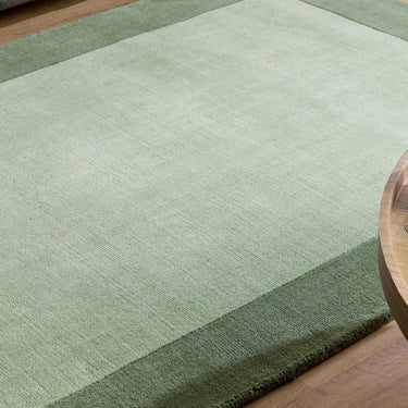 Origins Borders Hand Loom Woven Wool Bordered Rug Hallway in Sage Green