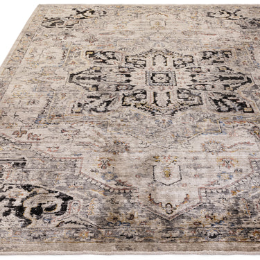 Sovereign Antique Medallion Classic Persian High Shine Traditional Vintage Rug in Grey Silver