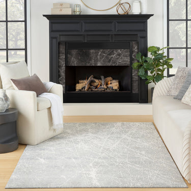 Nourison Exhale EXL02 Sprawling Pattern Ivory Grey Polypropylene Abstract Textured Hallway Runner Rug