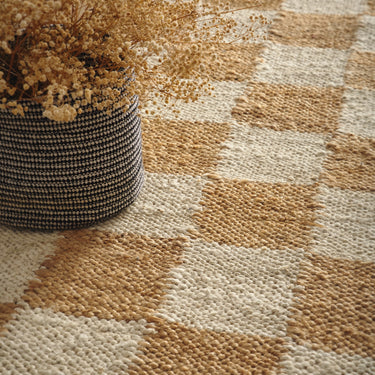Checkerboard Natural Hand-Woven Jute Rug and Runner