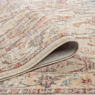 Alia 697GC Short Pile Silky Beige Rose Polypropylene Traditional Floral Bordered Rug